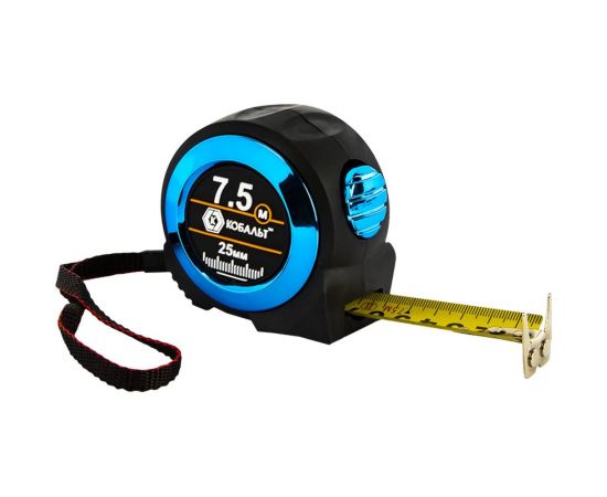 Рулетка КОБАЛЬТ Экстра 7.5 м, 25 мм, металлический корпус, толщина 0,13 мм, автостоп, магнит, 2 сторонняя шкала 906-913 
