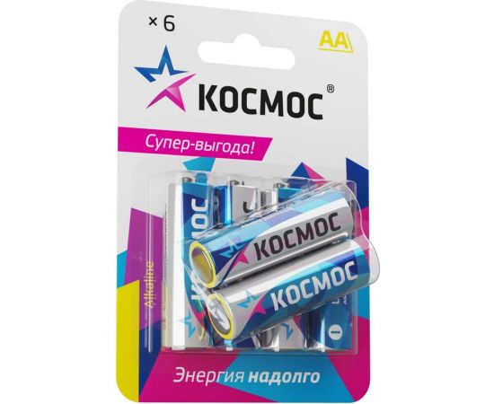 Алкалиновые элементы питания КОСМОС LR6 6 шт. на блистере, KOCLR6BL6 