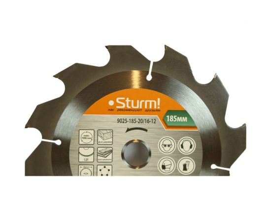 Диск пильный (185x20/16 мм; 12 зубьев; крупный зуб) Sturm 9025-185-20/16-12 – изображение 3