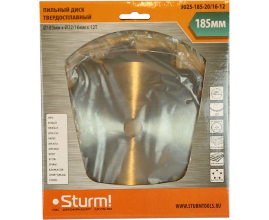 Диск пильный (185x20/16 мм; 12 зубьев; крупный зуб) Sturm 9025-185-20/16-12 – изображение 2