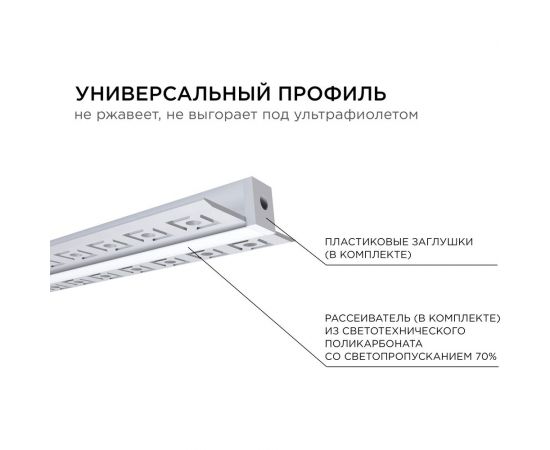 Алюминиевый профиль Apeyron для светодиодной ленты, штукатурка, серебро, 53x13мм, 2,5м, комплект 08-47 – изображение 3