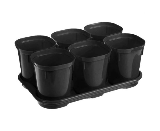 Набор горшков для выращивания рассады INGREEN Smart Solution с поддоном, 6x400мл, черный 35006035ЧР 