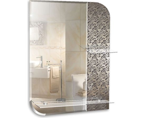 Зеркало Mixline Вьюн 550x750 мм., 2 полки, пескоструйный рисунок 537543 