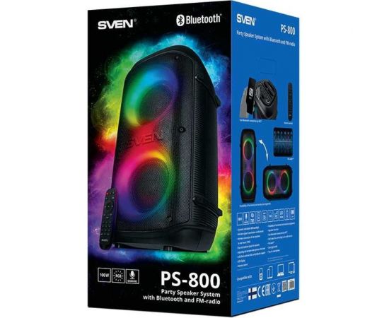 Портативная колонка SVEN АС PS-800 черная, 100 Вт, TWS, Bluetooth, FM, USB, microSD, LED-дисплей, 4400 мА*ч SV-021511 – изображение 13