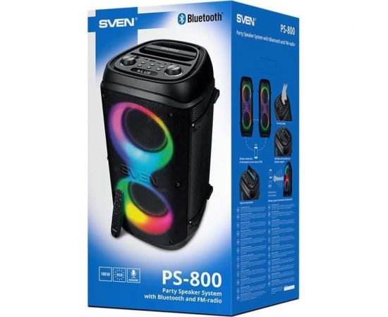 Портативная колонка SVEN АС PS-800 черная, 100 Вт, TWS, Bluetooth, FM, USB, microSD, LED-дисплей, 4400 мА*ч SV-021511 – изображение 12