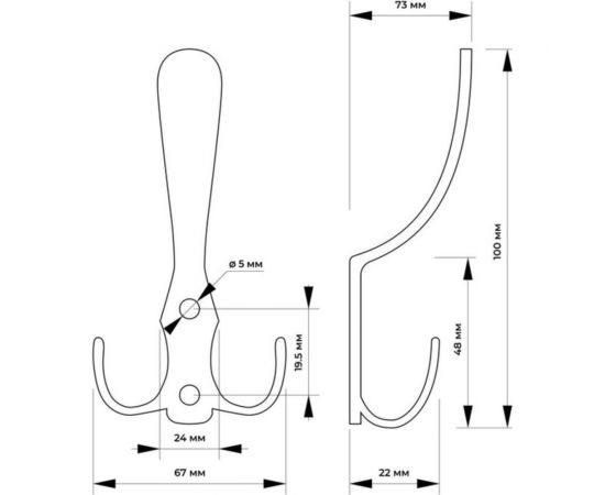 Мебельный крючок ТУНДРА KM301SN, трёхрожковый, цвет матовый никель 1866163 – изображение 3