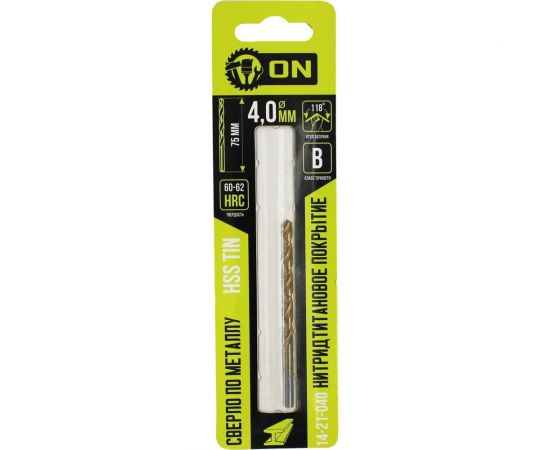 Сверло по металлу HSS TIN 4x75 мм, нитридтитановое покрытие On 14-21-040 – изображение 5