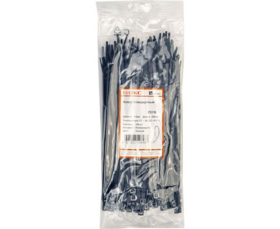 Нейлоновый хомут DKC 4.8х250 черный 100шт 25316SR – изображение 3