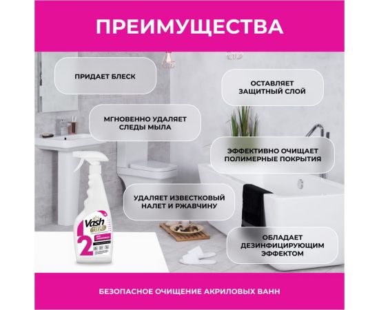 Средство для чистки акриловых ванн и душевых кабин VASH GOLD 500 мл., спрей 307260 – изображение 8