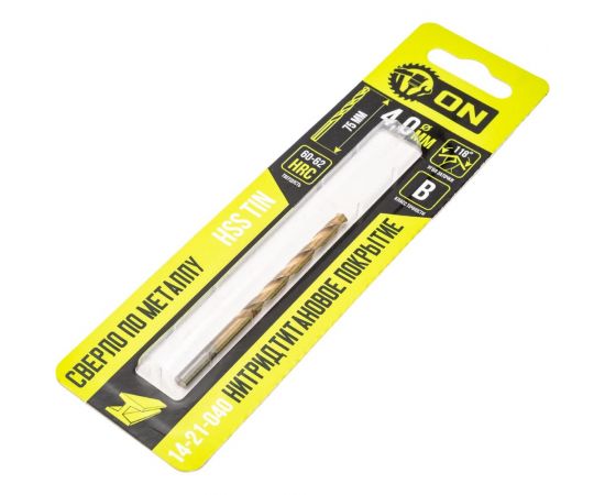 Сверло по металлу HSS TIN 4x75 мм, нитридтитановое покрытие On 14-21-040 – изображение 4