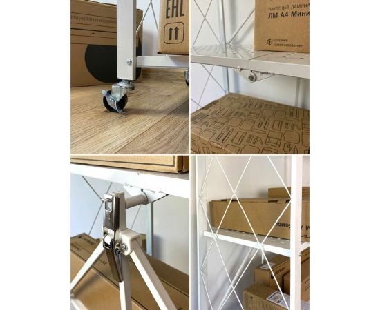 Металлический стеллаж ГЕЛЕОС Атлант-4, 4 полки, складной, размер 730x400x1265 мм, белый АСТ-42 – изображение 2