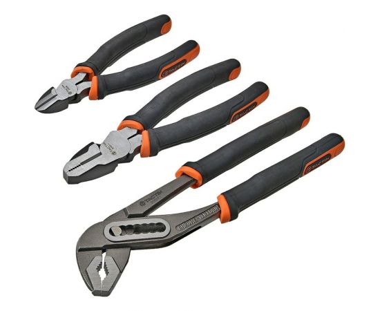 Набор инструмента TACTIX ERGO из 3-х штук, плоскогубцы, кусачки, переставные плоскогубцы 204007 