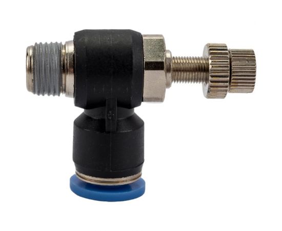 Фитинг-дроссель (пневмодроссель) угловой с наружной резьбой M1/8" SHPI SC 06-01 