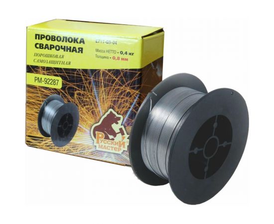 Проволока сварочная порошковая E71T-GS-04 400 г, 0.8 мм, самозащитная, в коробке Русский Мастер РМ-92287 
