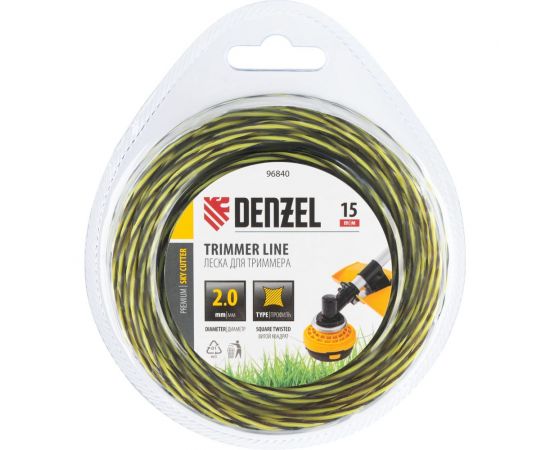 Леска двухкомпонентная для триммера SkyCutter 2 мм, 15 м, блистер, витая квадратная Denzel 96840 