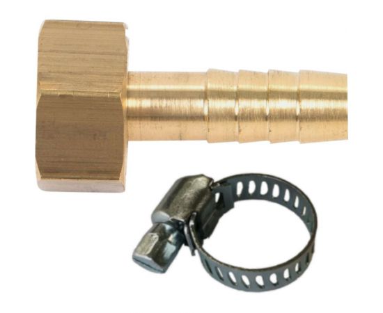 Наконечник латунный с подвижной гайкой внутренняя резьба 1/2 х елочка 10 мм + хомут Профитт 4823419 