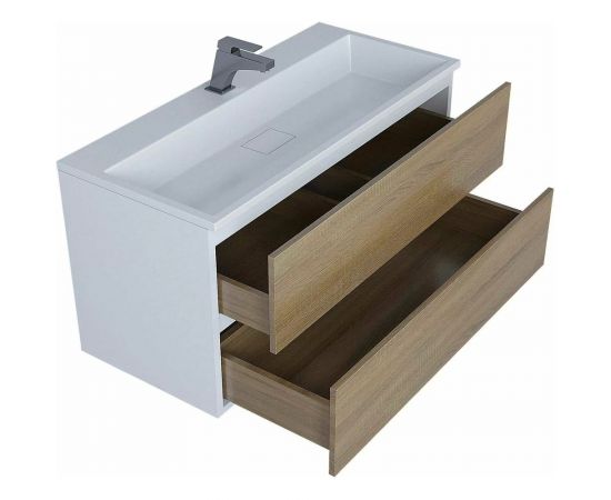 Тумба с раковиной для ванной uperwood Barsa_100 см, раковина белая, подвесная тумба белая/дуб сонома 293020535 – изображение 8