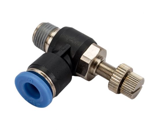 Фитинг-дроссель (пневмодроссель) угловой с наружной резьбой M1/8" SHPI SC 06-01 – изображение 3