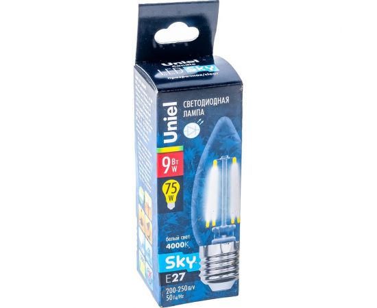 Светодиодная лампа Uniel Форма свеча Серия Sky LED-C35-9W/4000K/E27/CL PLS02WH UL-00005163 – изображение 2
