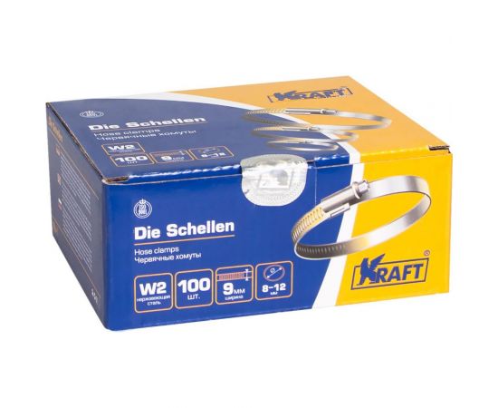 Хомут KRAFT 8-12 мм, нержавеющая сталь, уп. 100 шт. KT 880400 – изображение 2