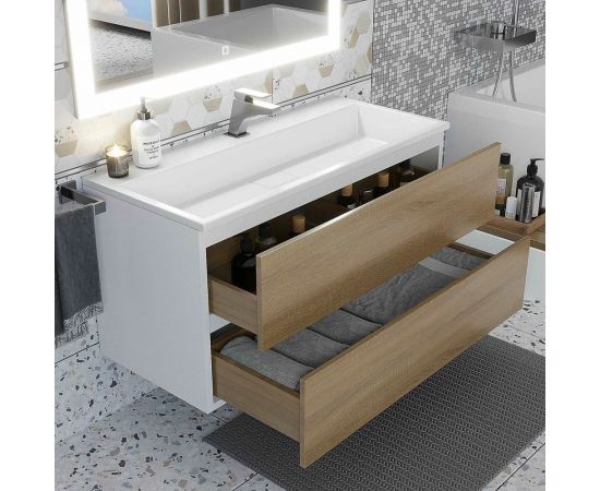 Тумба с раковиной для ванной uperwood Barsa_100 см, раковина белая, подвесная тумба белая/дуб сонома 293020535 – изображение 3