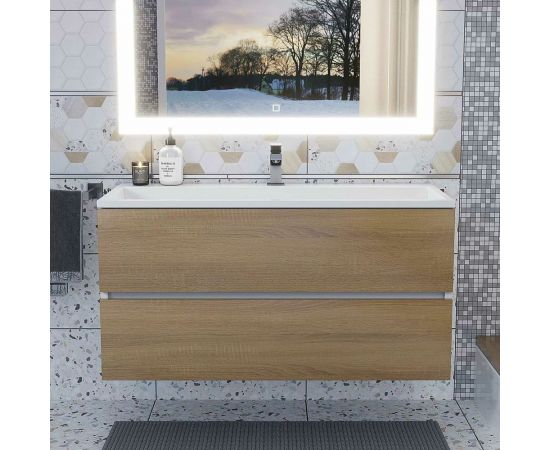 Тумба с раковиной для ванной uperwood Barsa_100 см, раковина белая, подвесная тумба белая/дуб сонома 293020535 – изображение 2