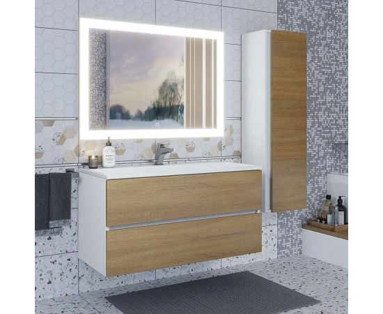 Тумба с раковиной для ванной uperwood Barsa_100 см, раковина белая, подвесная тумба белая/дуб сонома 293020535 – изображение 5