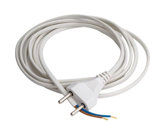 Сетевой шнур Мастер Тока ШВВПбм 2x0.75 белый, 6А, без заземления, 3м, плоская вилка СШ0036 