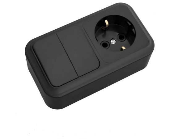 Блок Bylectrica 2 выключателя + розетка с заземляющим контактом ОУ, серия ПРАЛЕСКА, 2В-РЦ-529 черный 