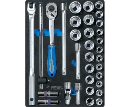 Набор торцевых головок 1/2"" с принадлежностями KING TONY двенадцатигранные, ложемент, 33 предмета 9-4233MRV04 