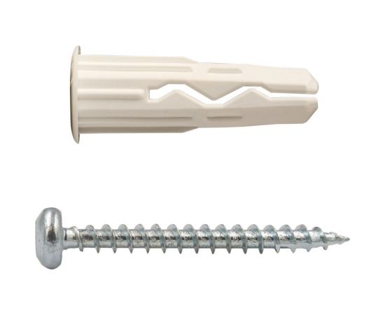 Универсальный нейлоновый дюбель ЕВРОПАРТНЕР белый, multi pro, 6x25 мм, шуруп multi, полукруг. голова, tx15, zn, 4x35 мм, бита tx, 30 шт. RB3 0135 