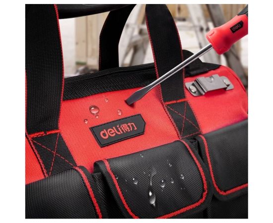 Сумка для инструментов с жестким пластиковым дном DELI dl430318 430x200x290 мм, 14 карманов, плечевой ремень, ткань Оксфорд 1680d 111106 – изображение 7
