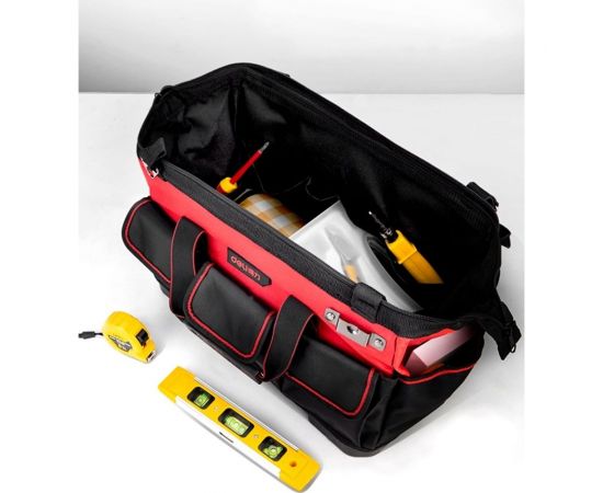 Сумка для инструментов с жестким пластиковым дном DELI dl430318 430x200x290 мм, 14 карманов, плечевой ремень, ткань Оксфорд 1680d 111106 – изображение 2