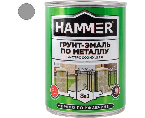 Грунт-эмаль по металлу HAMMER 3в1 б/с св.-серая 0,9 кг ЭК000116554 – изображение 3