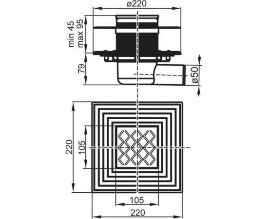Душевой трап Ravak SN501 105х105/50, из нержавеющей стали X01435 – изображение 3