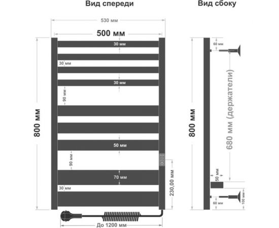 Полотенцесушитель INDIGO Atlas (electro) 80/50 таймер, скрытый монтаж, универсальное подключение R/L LСLATE80-50MGRt – изображение 5