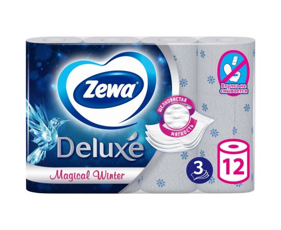 Туалетная бумага ZEWA Deluxe 3-х слойная, 12 рулонов, 12x18 м, белая 144029 113844 