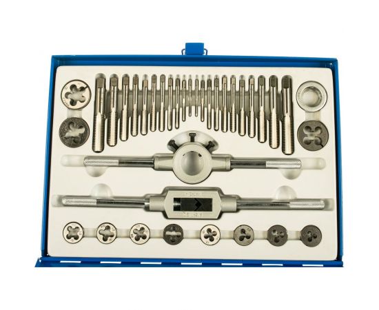 Набор плашек и метчиков из 36 предметов (М3-М16, металлический кейс) Техносталь t207036 