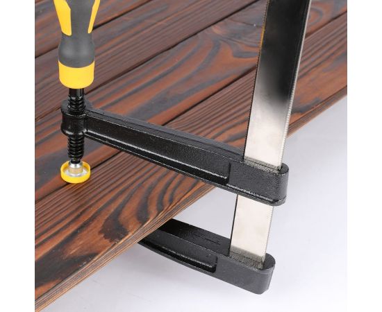 Столярная F-образная струбцина DELI dl111250 500x120 мм, максимальное усилие зажима 2000 Н, резьба 12 мм, штанга 5 мм 112041 – изображение 4