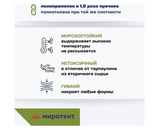 Тент универсальный укрывной 4x6 м, полипропилен 60 г/м2, с люверсами ООО Миротент ЦБ-00033419 – изображение 7