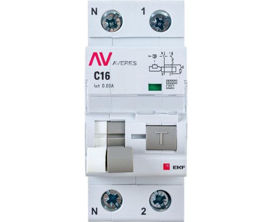 Дифференциальный автомат EKF AVERES DVA-6, 1P+N, 16А, C, 30мА, A, 6кА, SQ rcbo6-1pn-16C-30-a-av 