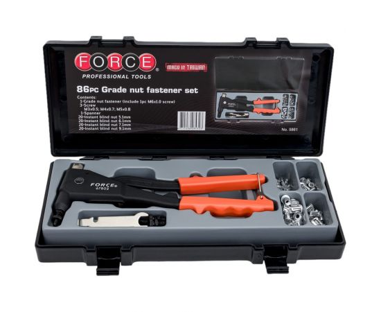 Заклёпочник FORCE резьбовой с заклёпками в ложементе 86 предметов 5861 