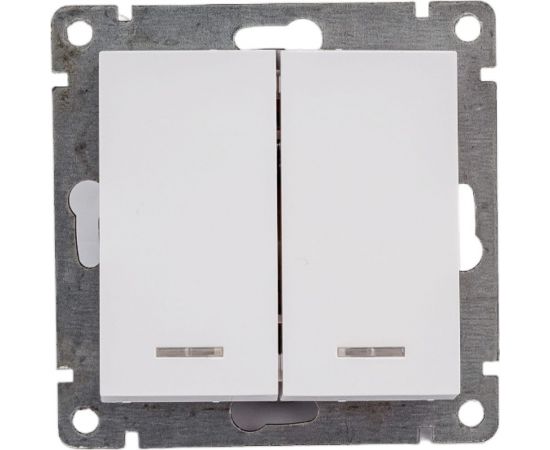 Двухклавишный выключатель UNIVersal с подсветкой серия афина, с/у, 10а, 220в, белый еврослот A0123 – изображение 4