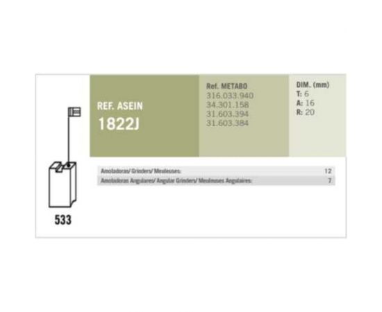 Комплект графитовых щеток 2 шт, Metabo, OEM 316033940/as Asein 1822J – изображение 4