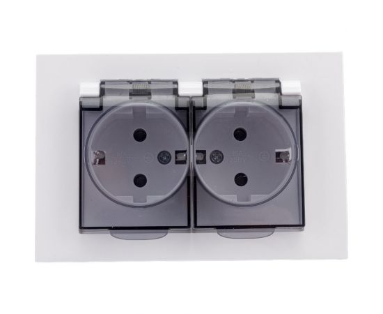 Двухместная розетка UNIVersal серия афина с/з с прозрачной крышкой, с/у, 16а, 220в, белая еврослот A0031 – изображение 5