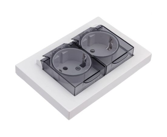 Двухместная розетка UNIVersal серия афина с/з с прозрачной крышкой, с/у, 16а, 220в, белая еврослот A0031 – изображение 4