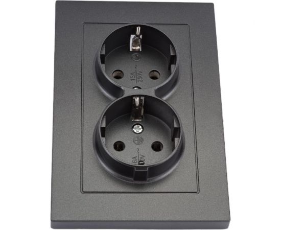 Двухместная розетка UNIVersal серия афина с/з, с/у, 16а, 220в, графит еврослот A0128-Gr – изображение 4