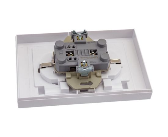 Двухместная розетка UNIVersal серия афина с/з с прозрачной крышкой, с/у, 16а, 220в, белая еврослот A0031 – изображение 3