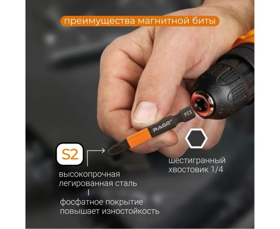 Биты магнитные PZ3, 50 мм, 2 шт, S2 rage by VIRA 554163 – изображение 3