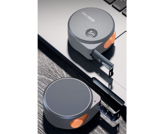 Рулетка DELI home series gray ht8519c 5мх19мм, эксклюзивный дизайн, корпус из софттач пластика, противоскользящая резиновая вставка, подарочная упаковка 112898 – изображение 2